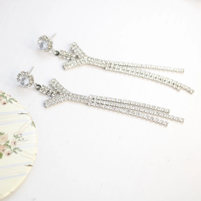 الإسترليني Tassel Earrings S925 Silver Std Earring مع سلسلة طويلة