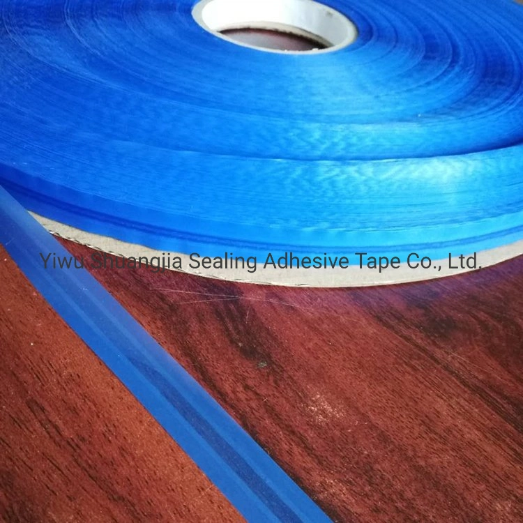 Blue PE Film Reusable Self-Sticky Adhesive Reclosable Tape, Plastic Bag Sealing Tape with Center Glue