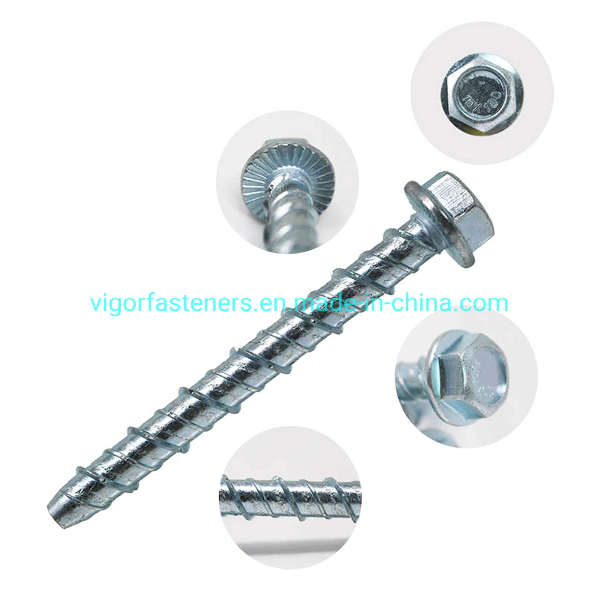 Carbon Steel Yellow/White Zinc Plated Hex Head Type/Hex Flange Head Type Concrete Screw/Masonry Screw