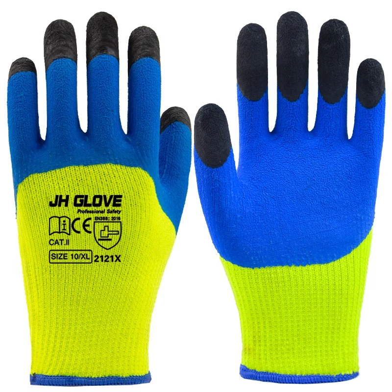 Latex Foam 3/4 Green Blue Coated Terry Liner Thickened Winter Work Gloves