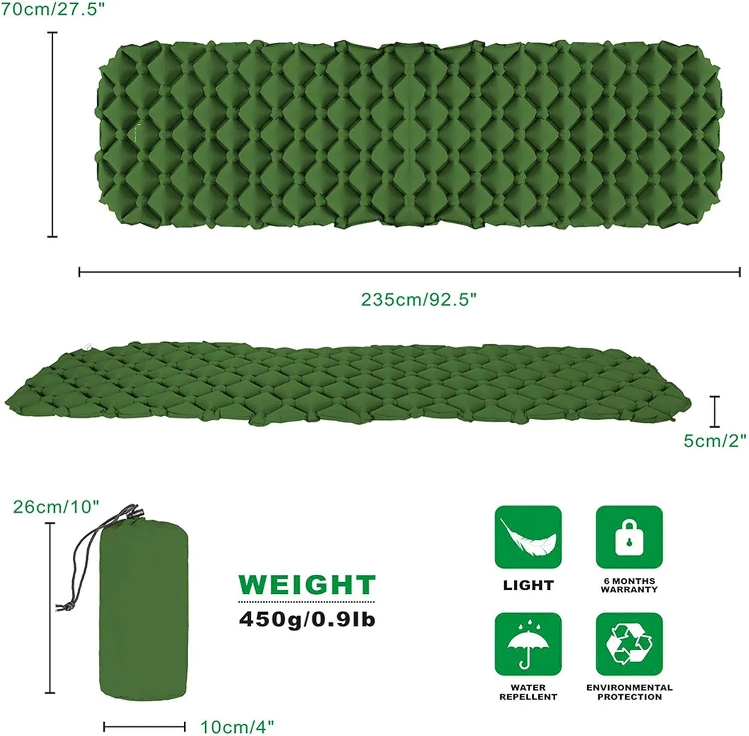 Inflating Ultralight Sleeping Pad Compact for Backpacking, Camping, Travel Ci10736