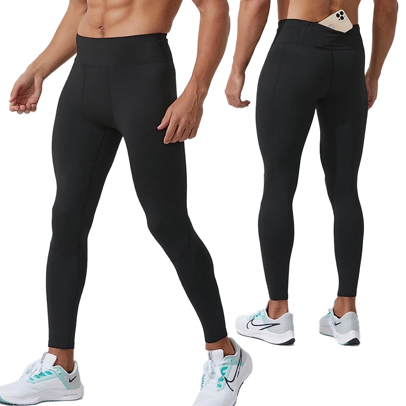 Mens Fleece Lined Hidden Drawstring Waist Gym Leggings with Flap Pocket at Back Workout Running Compression Pants