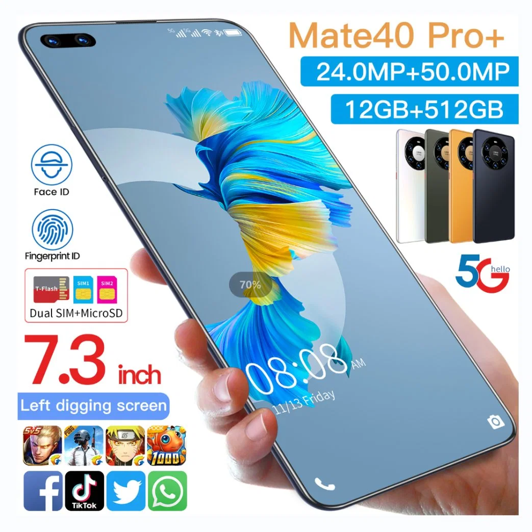 Globa OEM/ODM Mate 40 PRO+ Original 12GB+512GB 24MP+48MP Face Unlock Smart Phone Android