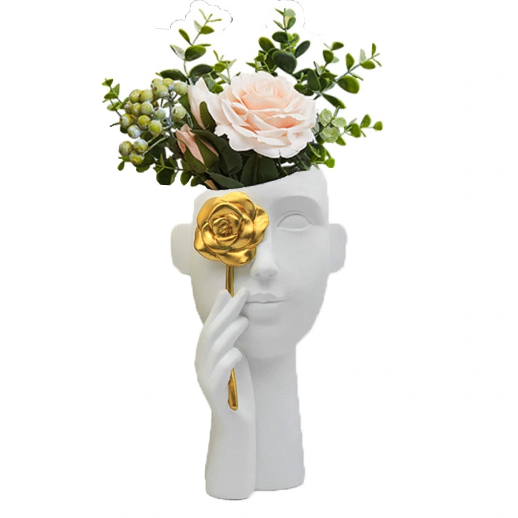 Style nordique blanc résine vase fleur décor Art moderne créatif Décoration d'intérieur vase de luxe à motif visage