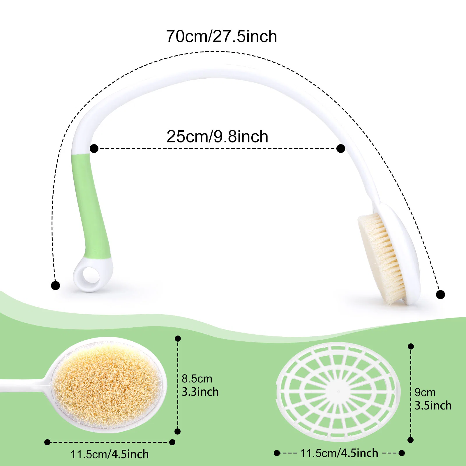Duschbürste mit U-förmigem langen Griff, Badebürste mit gebogenem Griff, Körperschrubber für ältere Menschen, Behinderte, Gehbehinderte