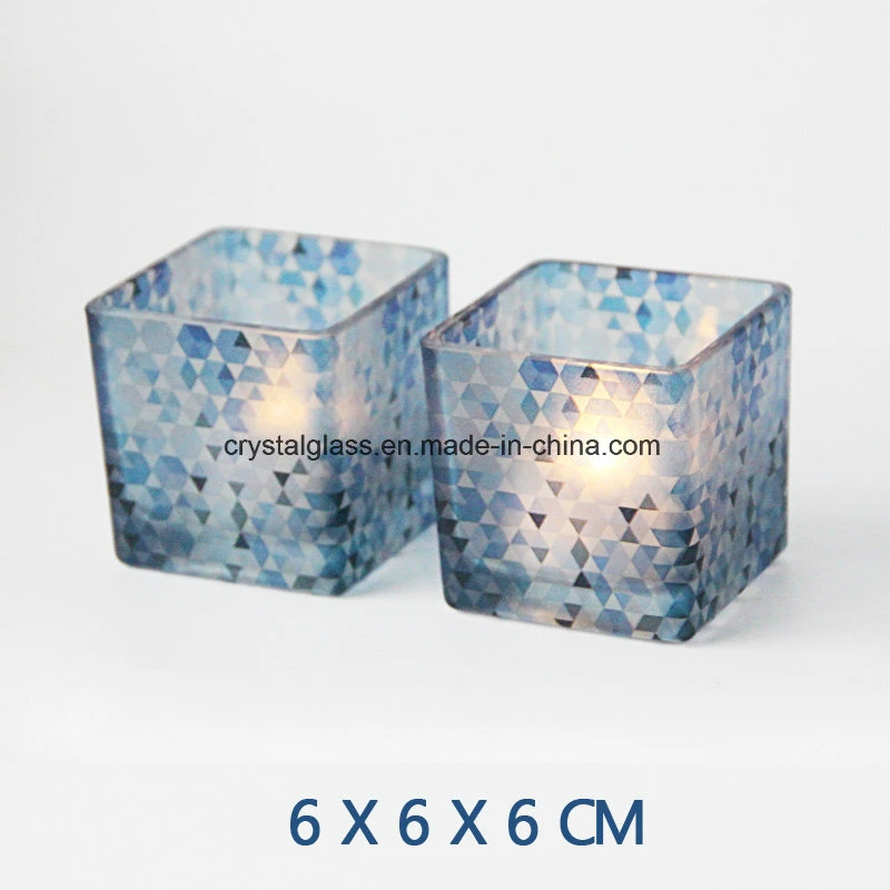 European Square Printed Glass Candle Holders