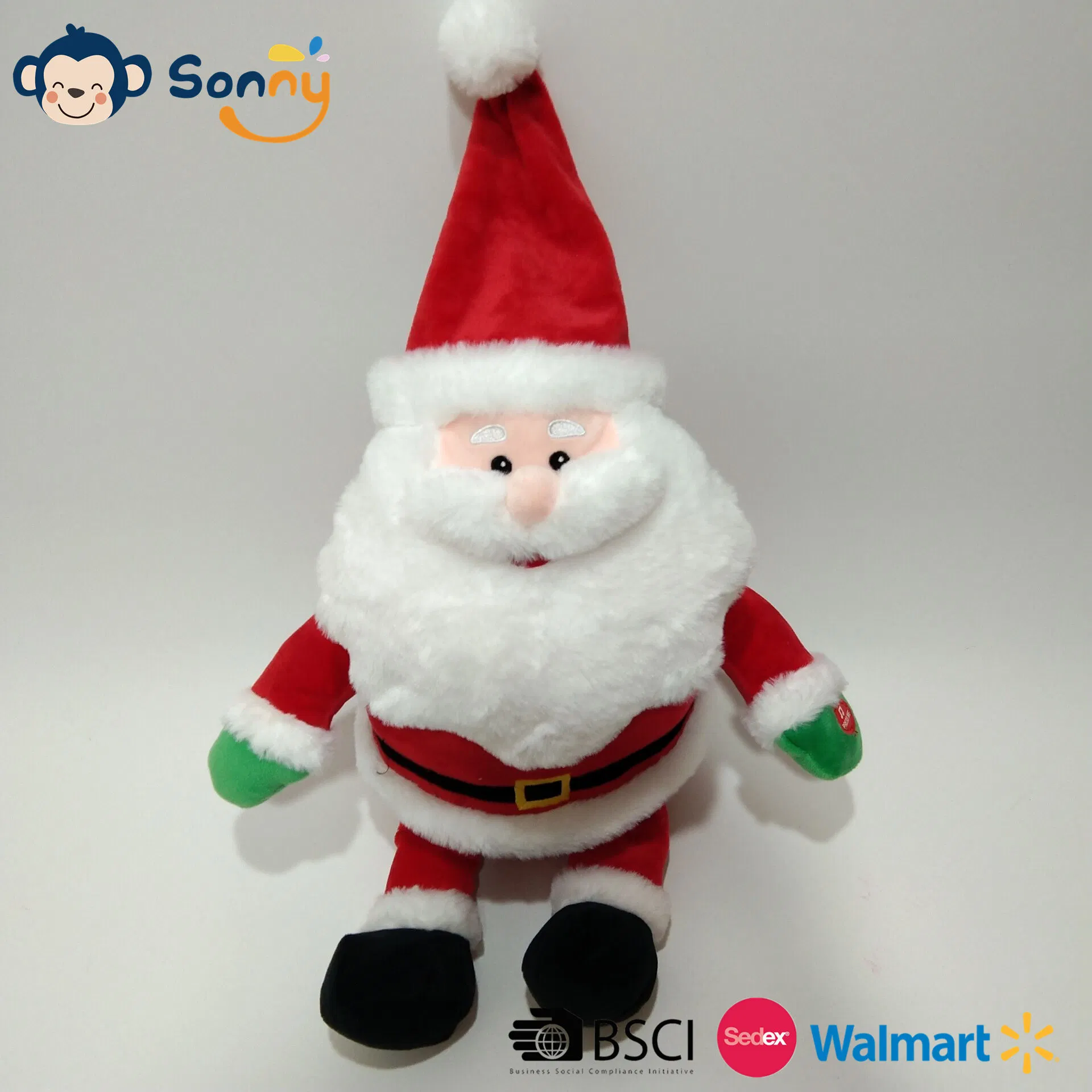 Venda por grosso de Fiação Musical de fábrica na China Xmas Plush Santa Kids Dom