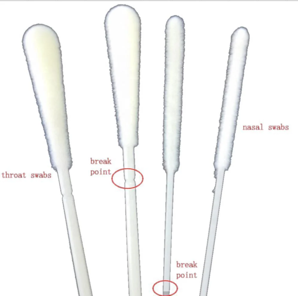 Muestra oral/de garganta desechable recogida hisopo nasal Nailon estéril flocado nasofaríngeo Hisopo para la prueba de diagnóstico rápido médico