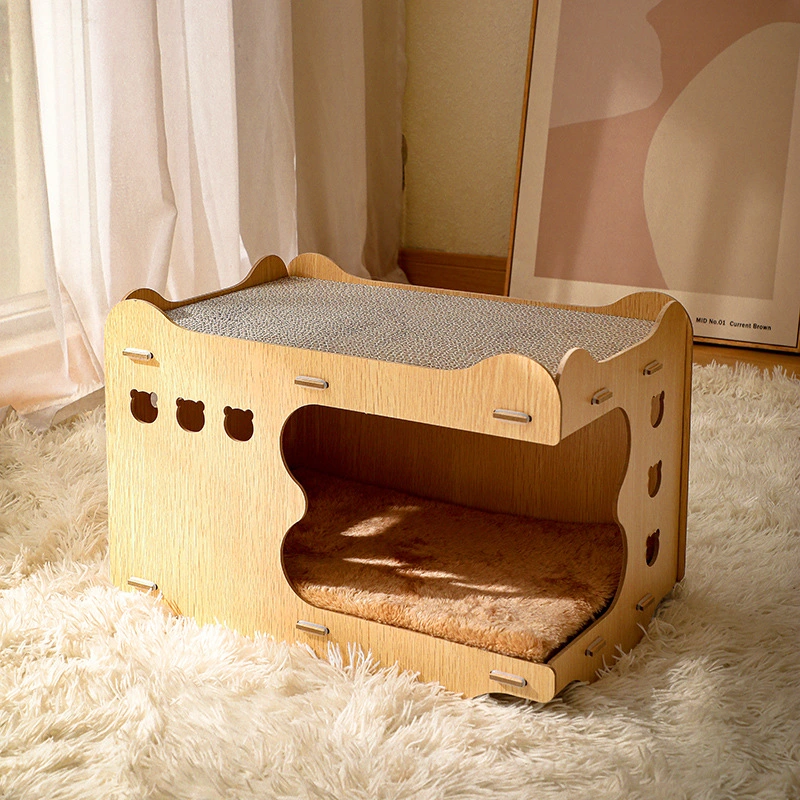 Chat' S Nid et carte à gratter sont Wear-Resistant et superposable verticale Non-Falling Double-Layer maison en bois jouets Cat ondulé