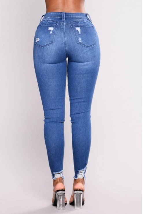 Women Elastic Ripped High-Waisted Jeans Hot Style Trousers