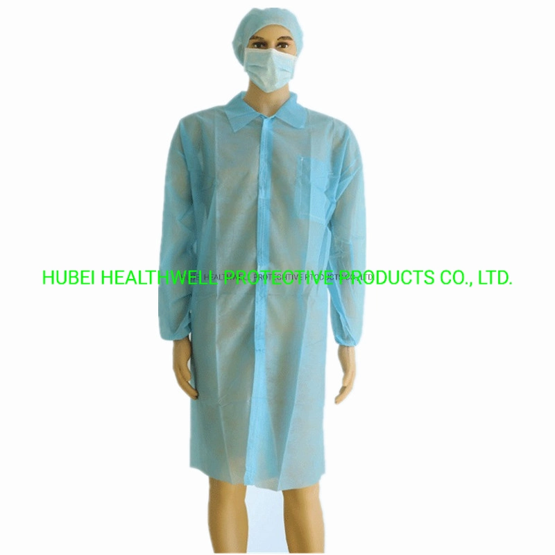 Disposable Non Woven Long Sleeve Protective Lab Coat with Collar