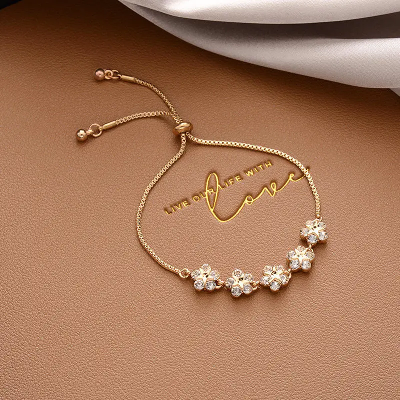 Korean Fashion High-End Luxury Flower Zircon Adjustable Bracelet