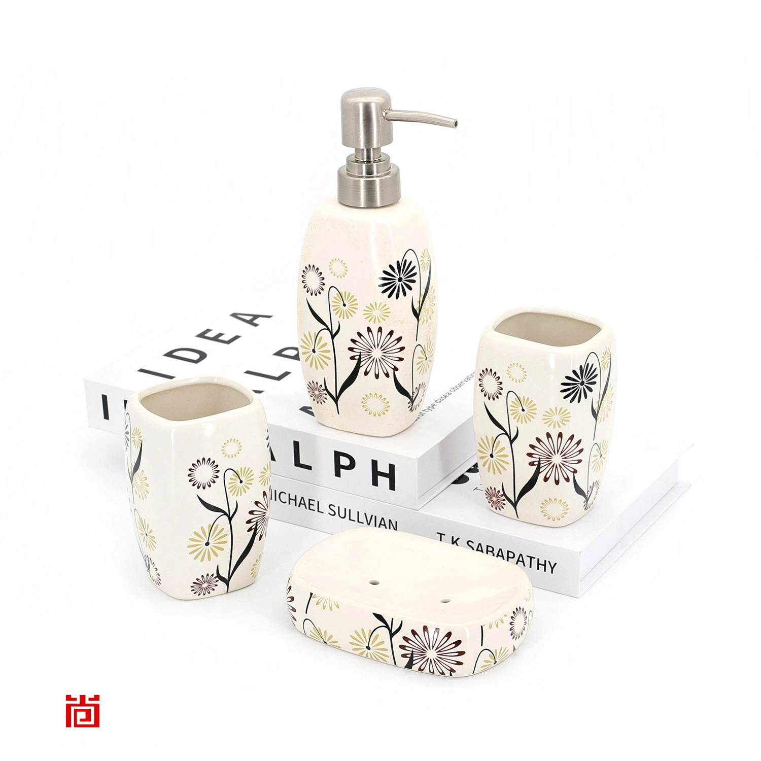 Ceramic Bathroom Set with Beautiful Print Inside a Box