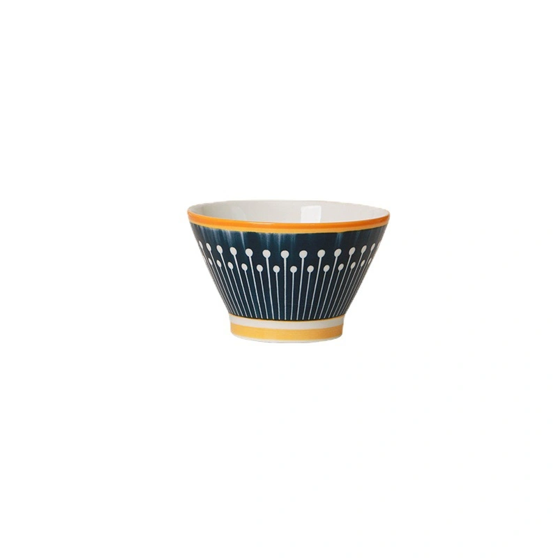 Оптовая посуда Home Use Vintage Nordic Ceramic Rice Bowl - Творческая 5-дюймовая высоконогая узкая узкая чаша с коническим рисунком