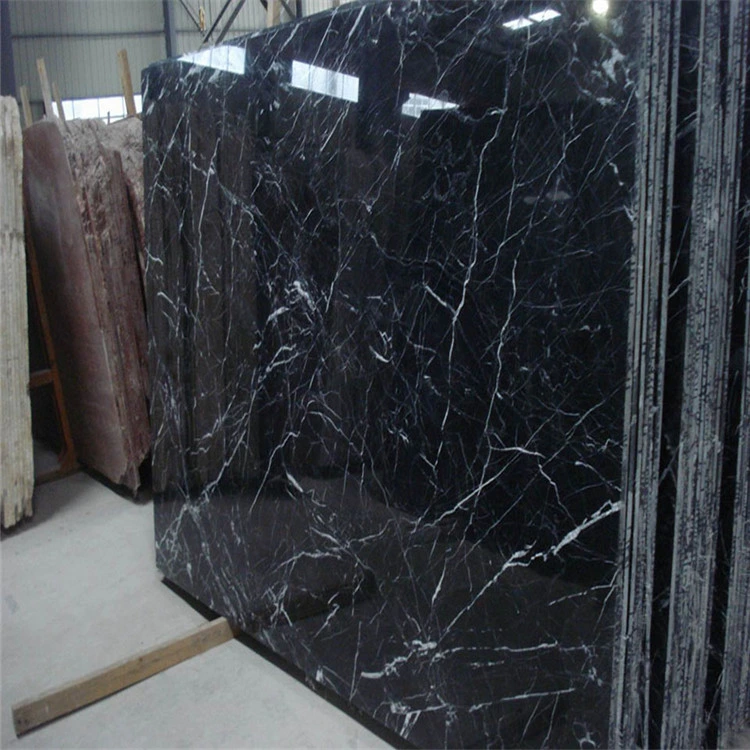 China Cheap Black Color with White Veins Marble Slab