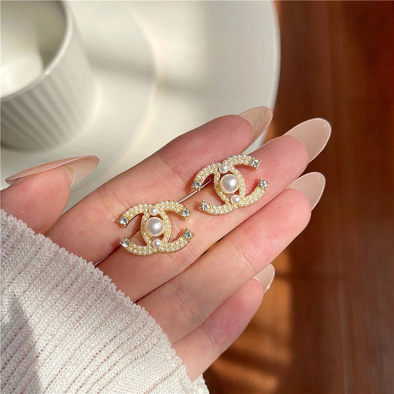 Luxurious Diamond Double C Letter Earring Fashion Jewelry Earrings Women Imitation Jewelry