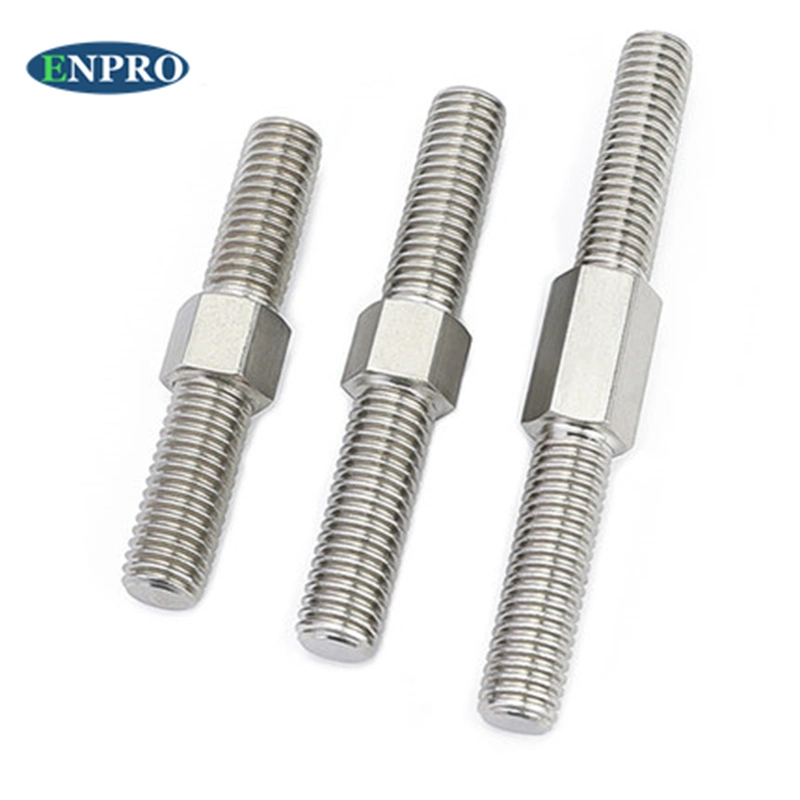 304 Stainless Steel Double Head Screw Bolt Screw Rod Two End Toothed Rod Threaded Bolt Stud with Hex Middle