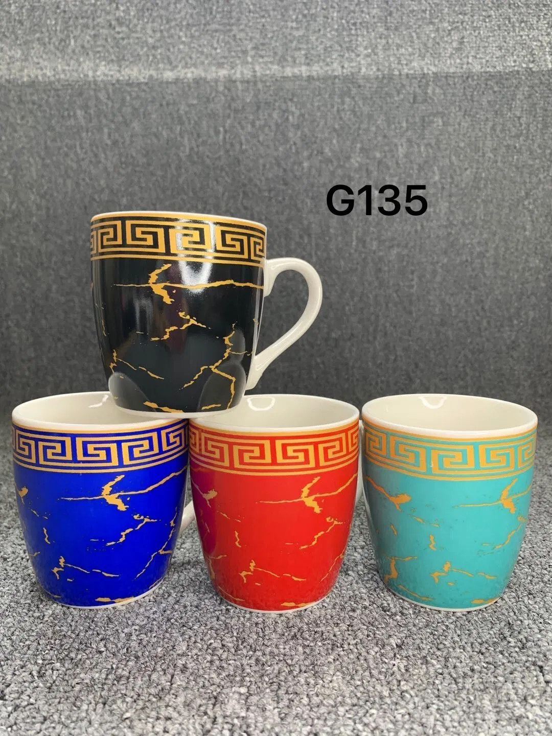 Marbling Printing Design 12oz 360ml Four Ceramic Mugs Cup Set for Gifts