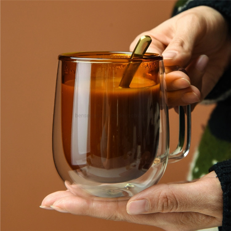 Alta de doble capa de color café creativo de vidrio de borosilicato taza termo aislamiento térmico de la moda de los países nórdicos Mug taza de té de doble pared