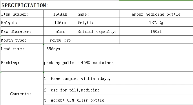 Existing Molds Can Be Quickly Produced 160ml Amber Medicine Glass Bottle