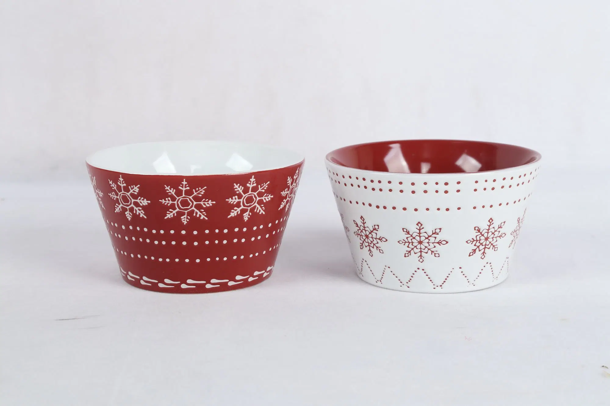 Stoneware Mugs and Bowls with Christmas Snow Dots