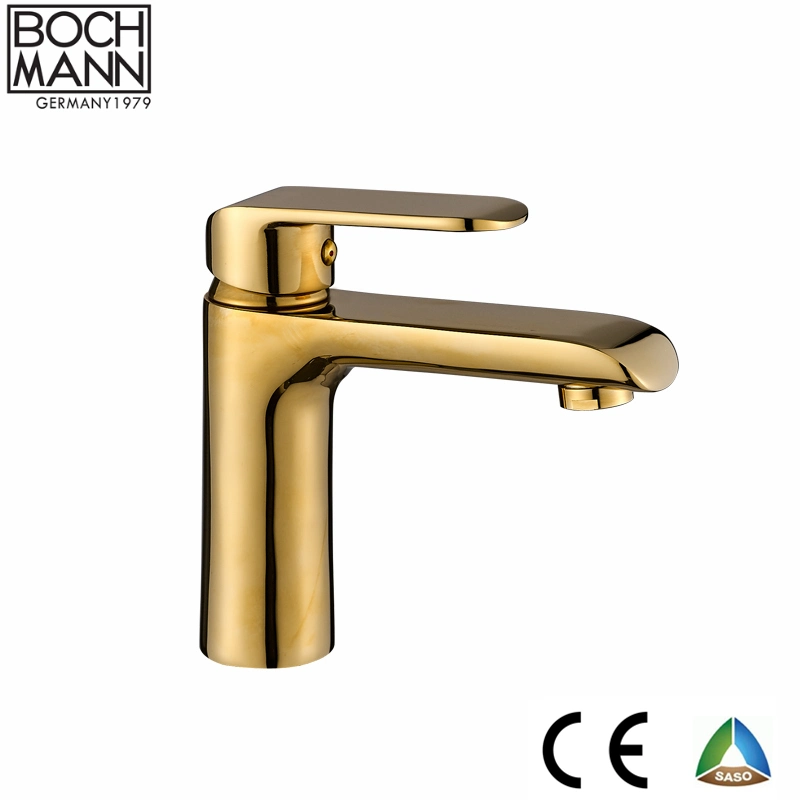 Sanitary Ware Single Handle Brass High Basin Mixer with Gold Color