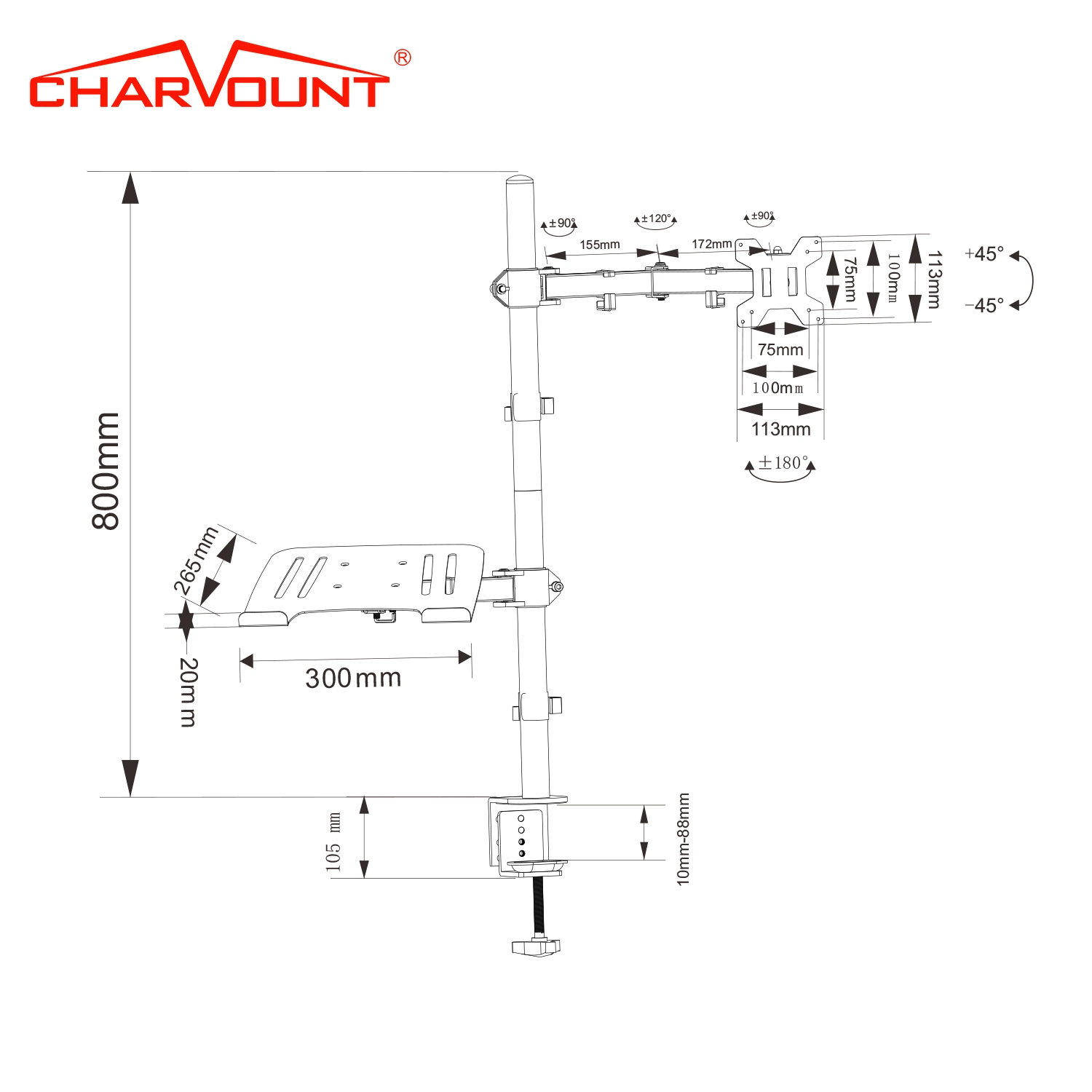 Oferta profesional Max VESA 100*100mm soporte de sobremesa giratorio de 180 grados de montaje de doble monitor