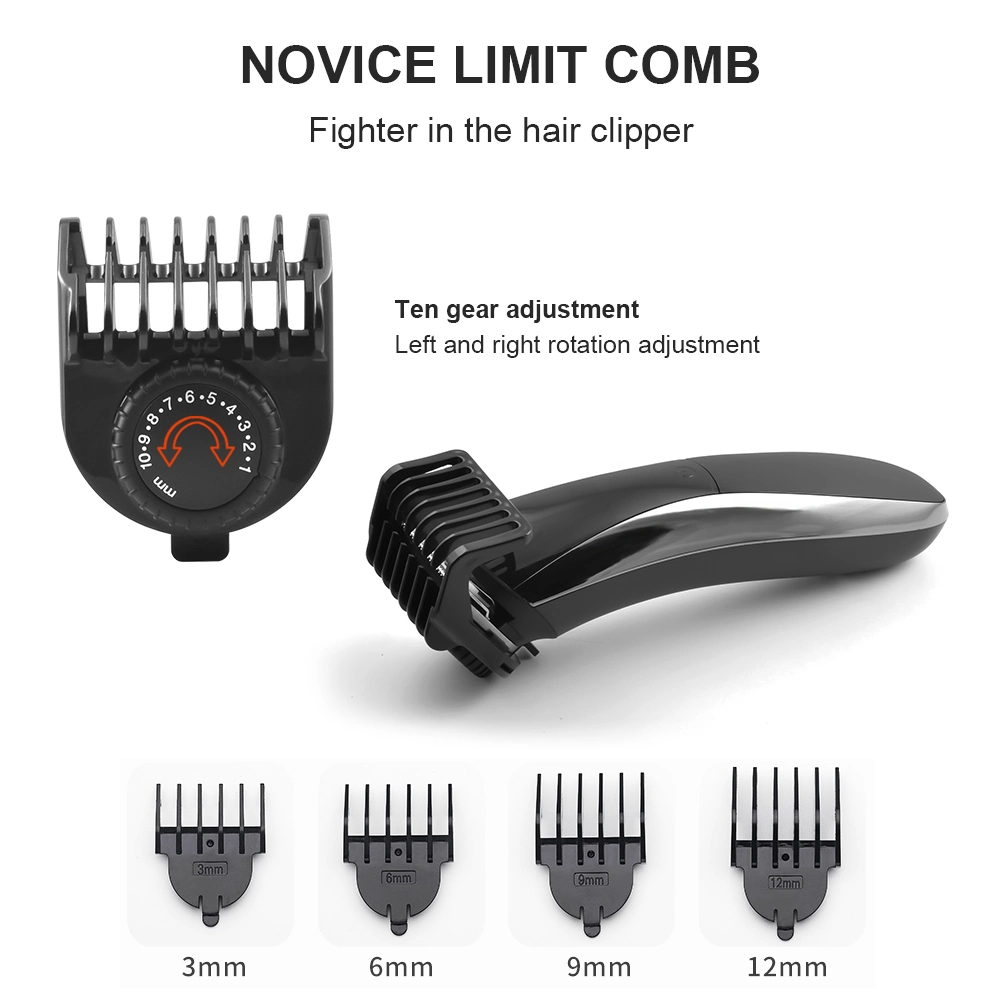 Lilipro 6 in 1 Rechargeable Hair Trimmer Moveable Limited Comb ABS Black Cutting Kit Beard Shaver Barbershop Clippers for Men