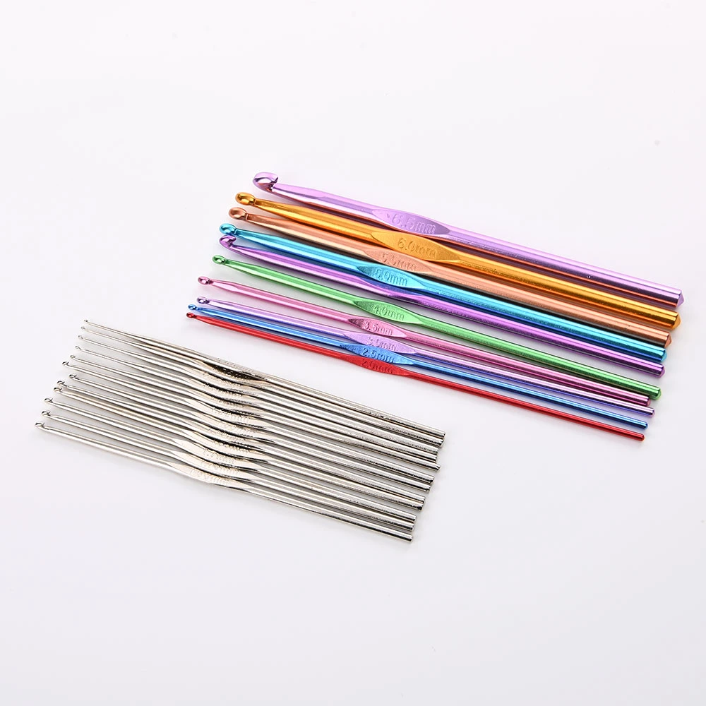 Multi-Color Aluminum 2mm-10mm Crochet Single Hook Yarn Knitting Needle Set