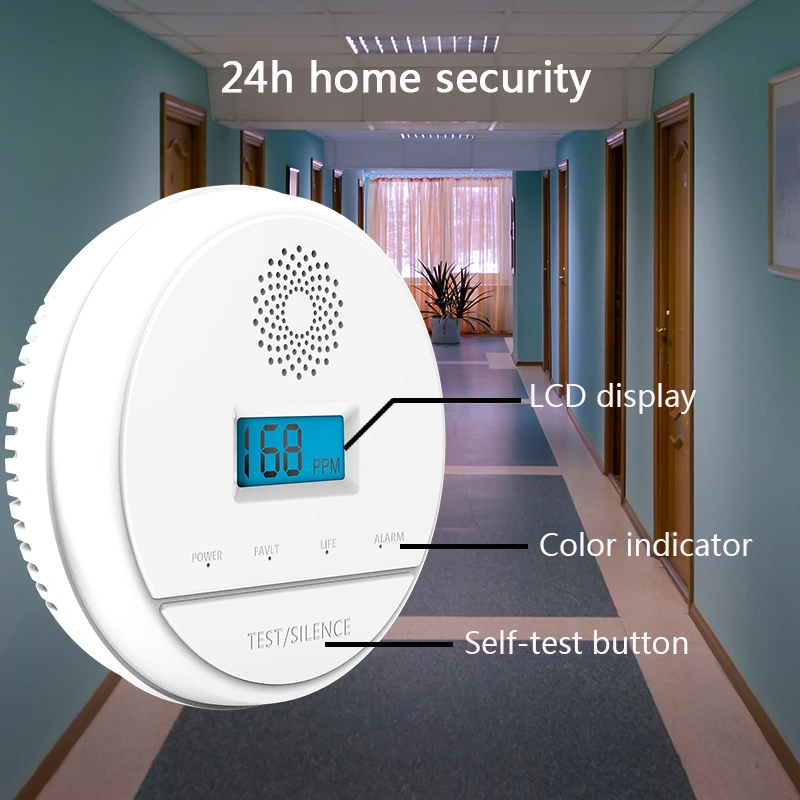 Home Security LCD Detector de monóxido de carbono Co sensor de gas Advertencia Detector de alarma