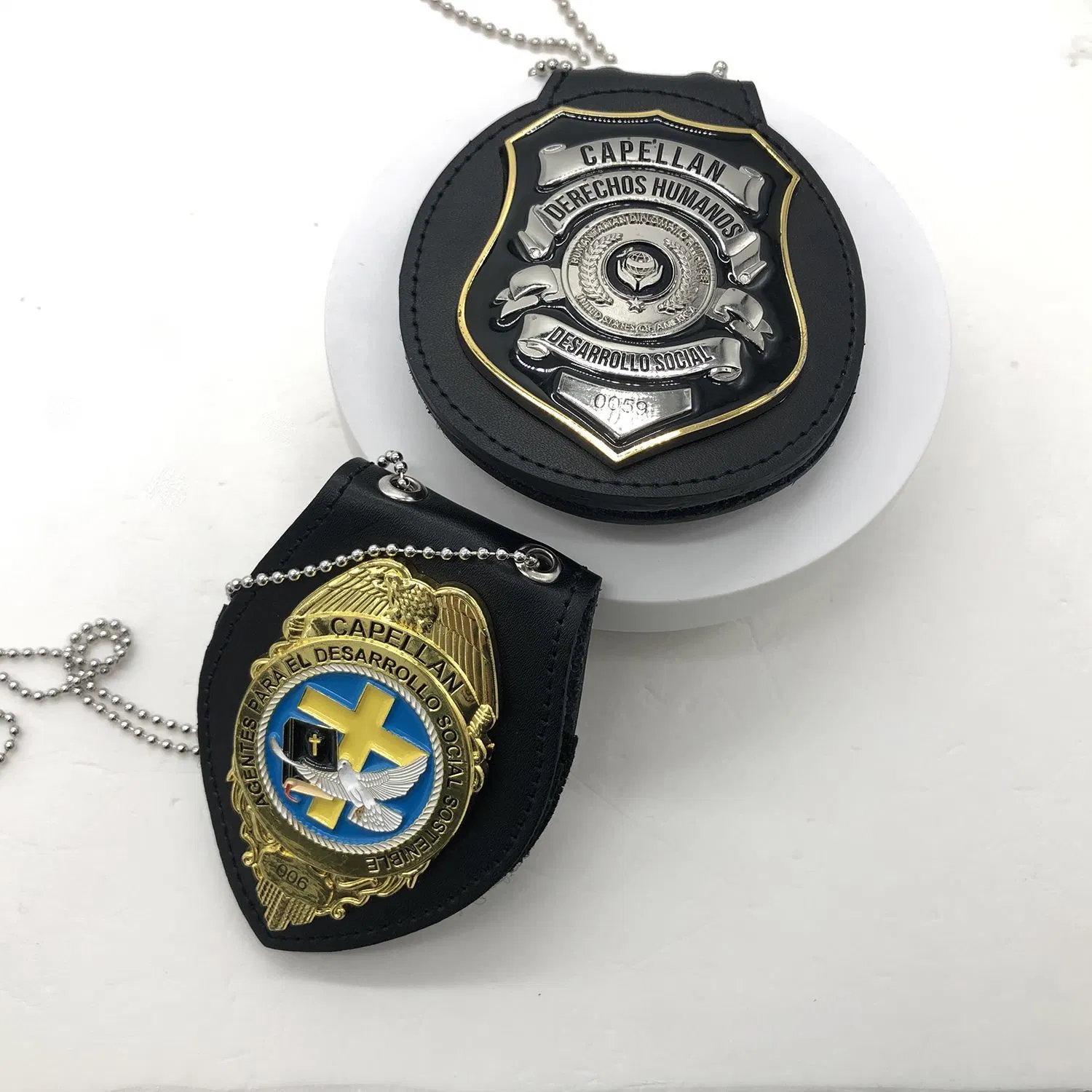 Wholesaler Luxury Factory Price Zinc Alloy Metal Badges with Accessories Holster Chain Custom Logo Police Security Soldier Military Lapel Pin Name Badge