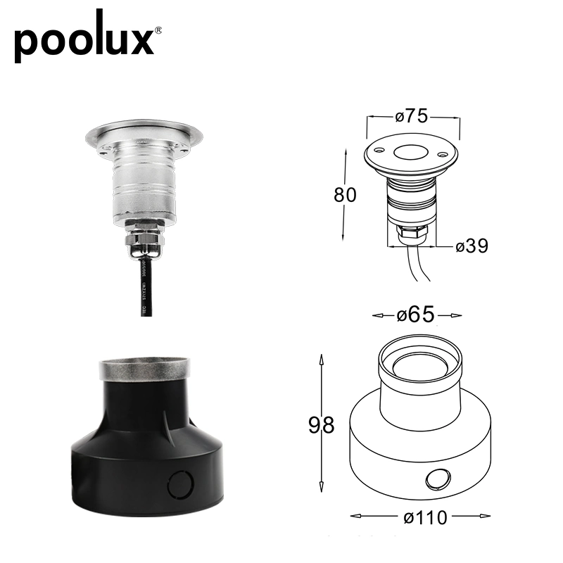 2021 Nueva actualización 316 Acero inoxidable 3W 67mm IP68 bajo el agua LED de encendido Luz LED empotrada Luz subacuática para ingeniería