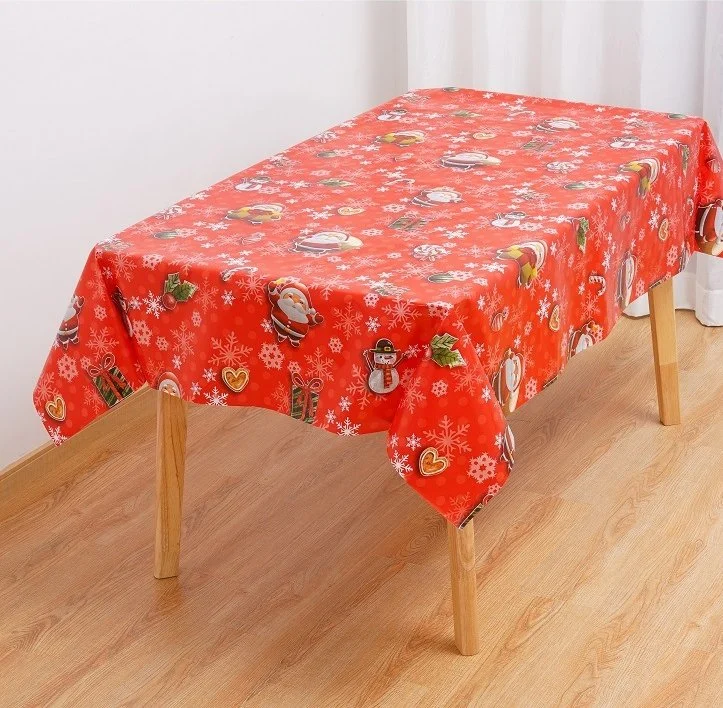Christmas Plastic Printed Tablecloth Polyester PVC Table Cloth Vinyl Tablecloth