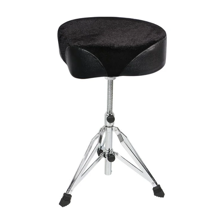 Factory OEM Drum Parts Foldable Drum Chairs Electroplate Zinc Alloy +Sponge+Flannelette/PU Leather Adjustable Drum Seat Rotatable Saddle Drum Throne