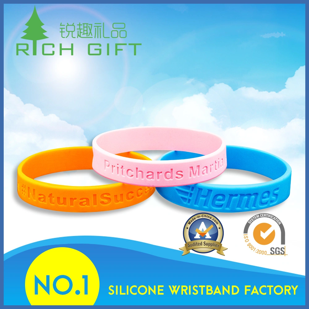 Regalo promocional Debossed personalizado pulsera de silicona rellenas con color