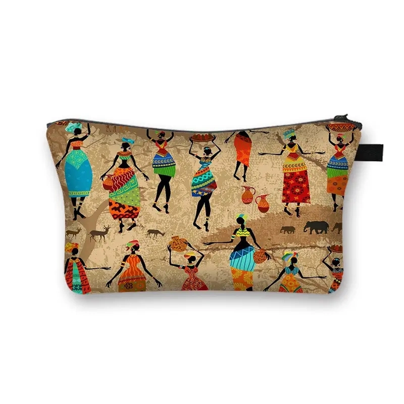 African Pattern Girl Cosmetic Bag Fashion Handbag Afro Woman Makeup Bags Cute Purse Lipstick Storage Bag