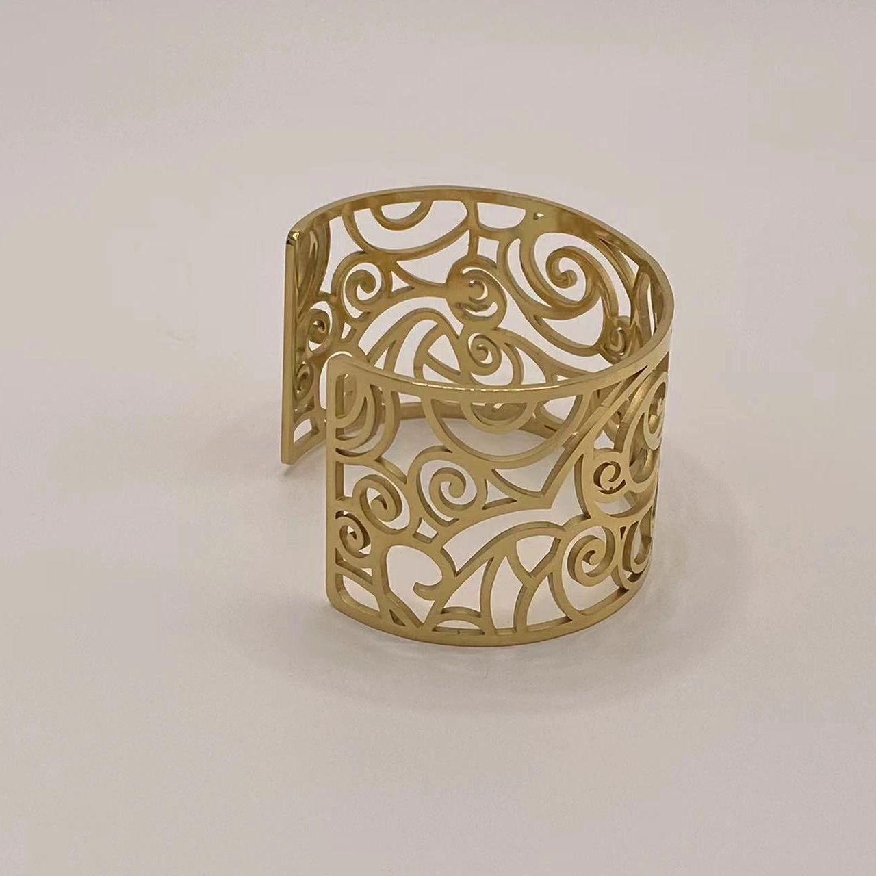 Customize Stainless Steel Laser Hollow Cutting Flower Pattern Shape Wide Cuff Bangle Bracelet