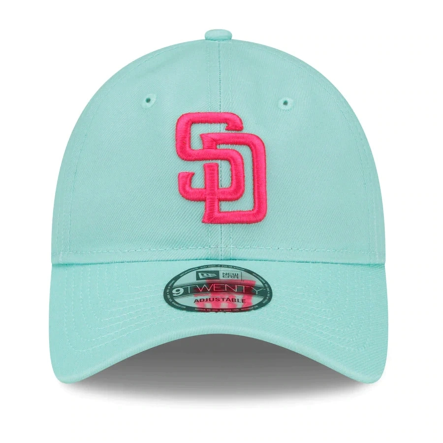 San Diego Padres M-L-B 9twenty 920 Adjustable Cap Hat Light Teal Crown/Visor Magenta Logo (2022 City Connect)