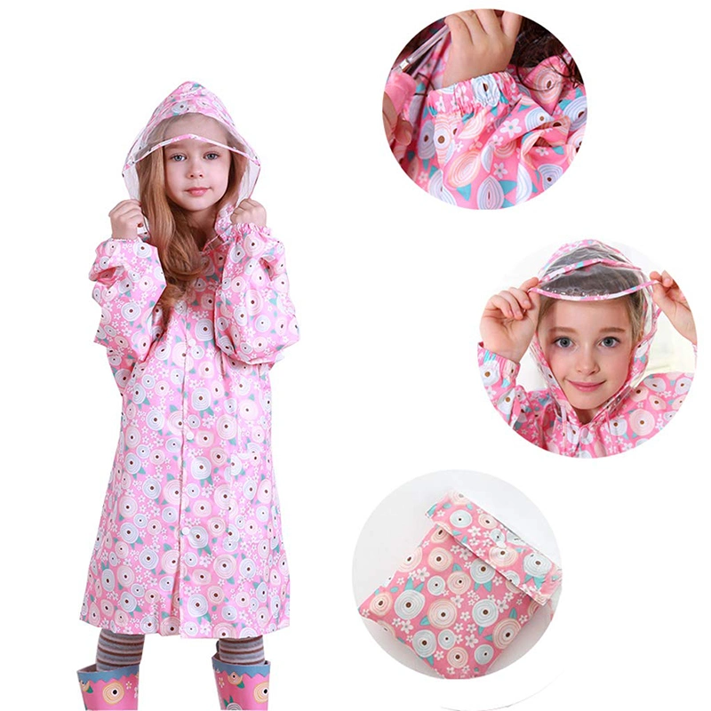 Kids Raincoat Girls Rainwear Rain-Jacket Toddler Boys Waterproof Lightweight Peony Print Hooded Poncho Rain Jacket