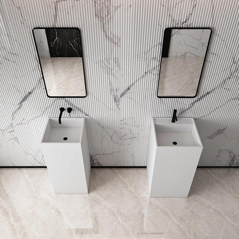 Lavatório de Basin pedestal branco moderno com superfície sólida Stone