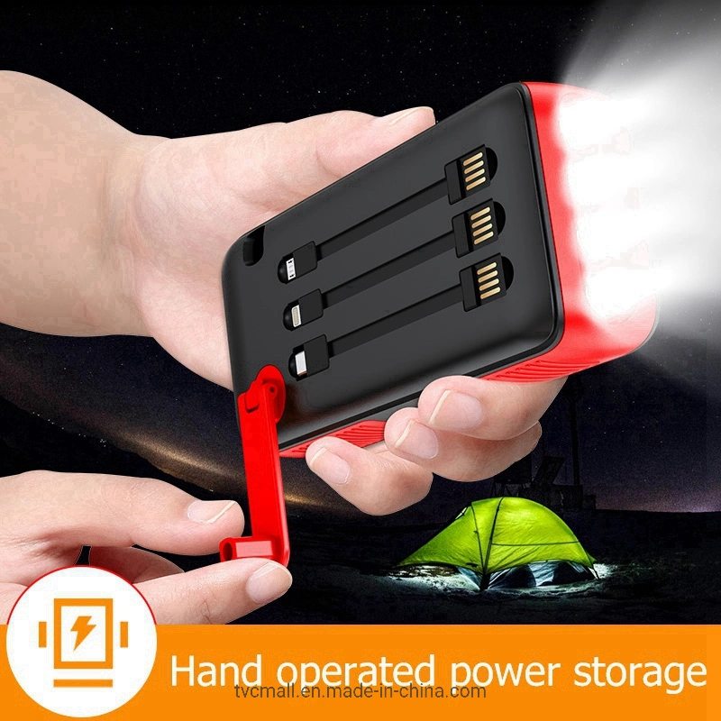 Sy-618 Hand Crank 20000mAh Dual USB Solar Power Bank Telefon Externe Batterie mit abnehmbarem Lightning-/Typ-C-/Micro-Kabel - Rot