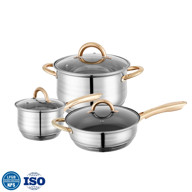 Juego de utensilios de cocina de 6 piezas para inducción de acero inoxidable, multicelda, resistente al horno, plata