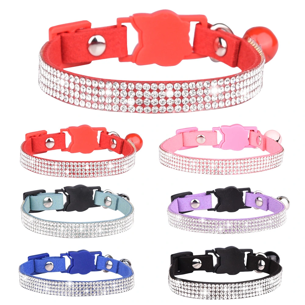 Fancy Design Shiny Rhinestones Decoration Bell Plasitc Buckle Pet Collar