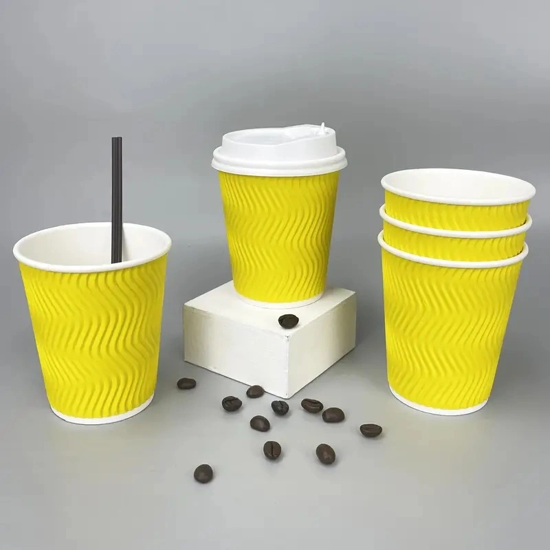 Disposable Paper Cups (16oz) , Multicolor Disposable Coffee Cups, Insulated Corrugated Paper Hot Coffee Cups E-Commerce Exclusive