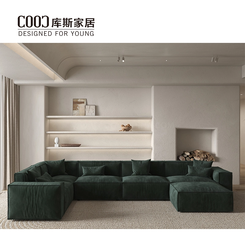 Modern Italian Style Velvet Fabric Leather Modular Sectional U Shape Sofa Set Living Room Furniture for Home Hotel