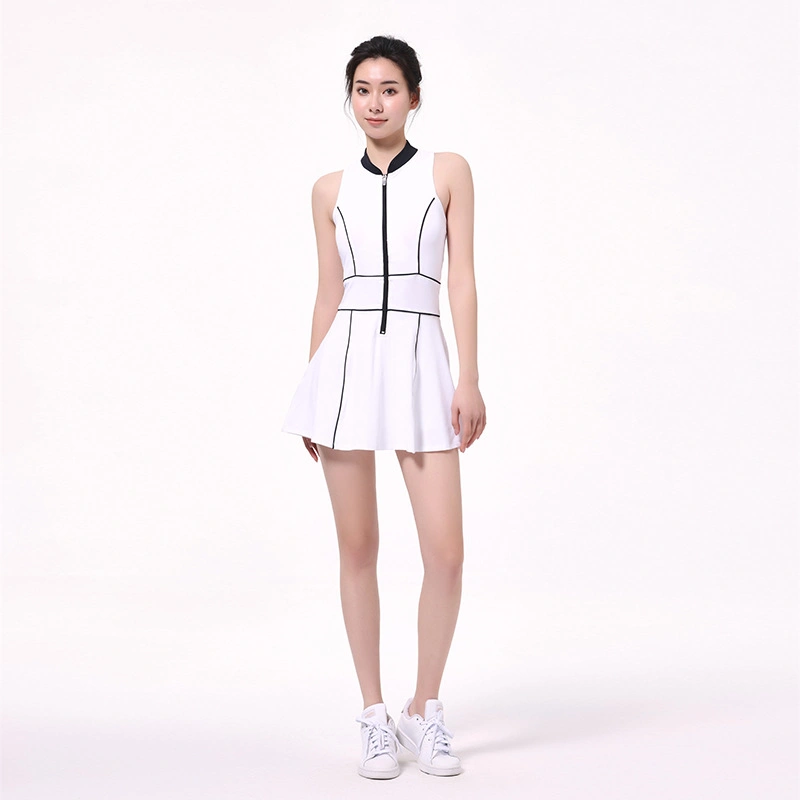 Summer New Products Hit Color Nude Sports Tennis Fitness Dress Zipper Sexy Slim Sleeveless Tennis Clothes