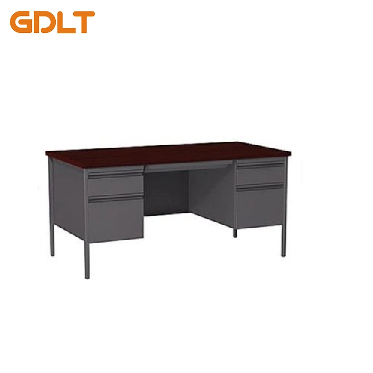 Double Pedestal Durable Wooden MDF Surface Office Computer Desks, Steel Desk