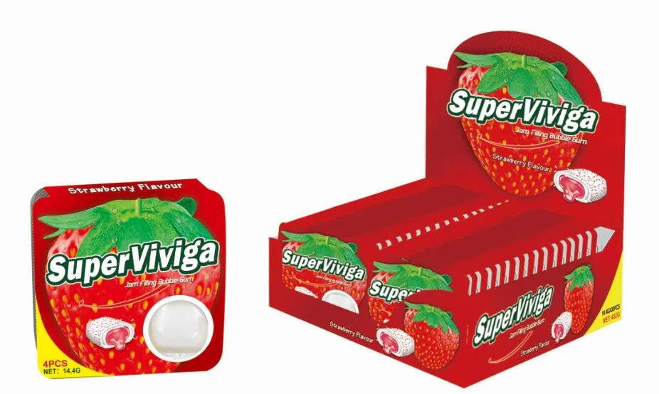 Factory Wholesale/Supplier New and Hot Sell Super Heart Super Viviga 4PCS Jam Filling Chewing Gum