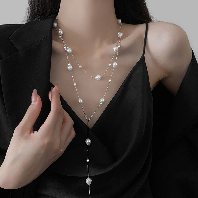 Classic Exquisite Pearl Beaded Choker Collarbone Sweater Necklace Fine Jewelry