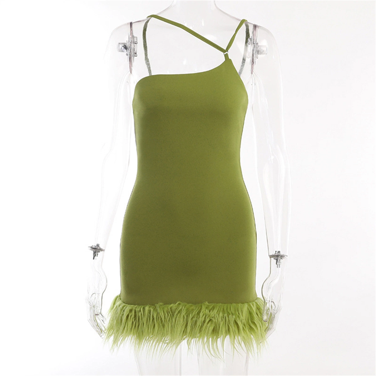 SJ-DS1023 Wholesale 2023 new EU-US solid color fur decorative suspender mini dresses